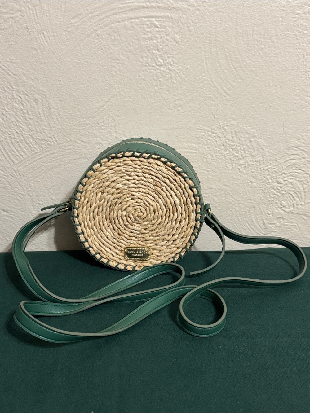 Bath & Body Works Green Trim Woven Round Crossbody Bag